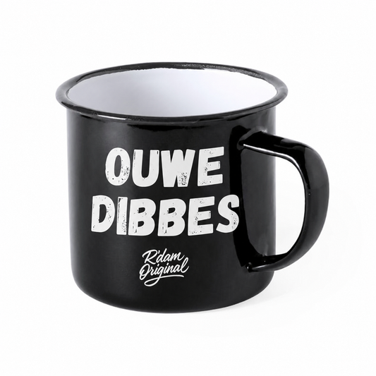Zwarte R’dam ORIGINAL mok met witte tekst Ouwe Dibbes