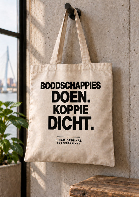 Linnen tassie Boodschappies doen koppie dicht - naturel