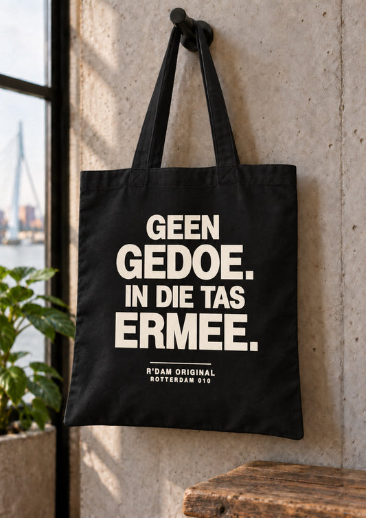 Linnen tassie Geen gedoe in de tas ermee - zwart