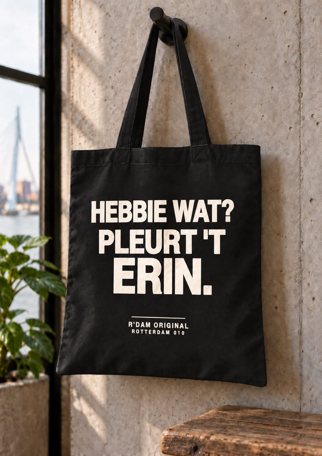 Linnen tassie Hebbie wat pleurt het erin - zwart