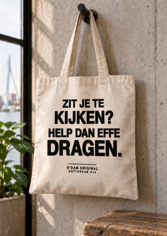 Linnen tassie Zit je te kijken help dan effe dragen - naturel
