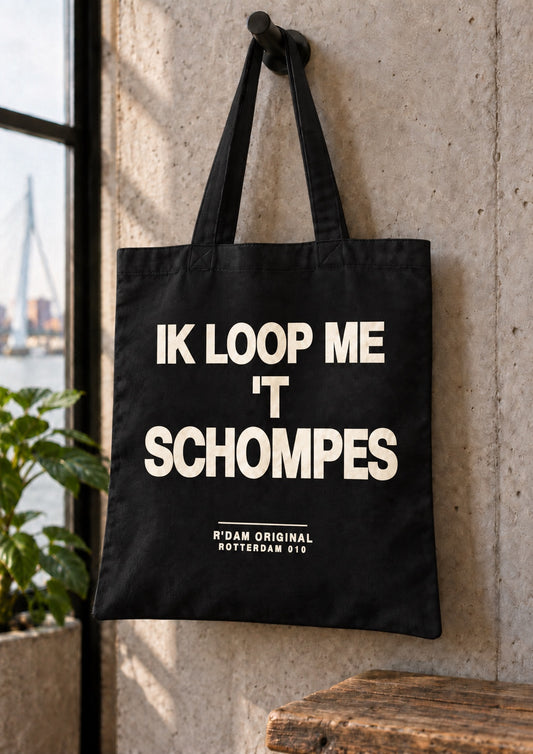 Linnen tassie Ik loop me het schompes - zwart