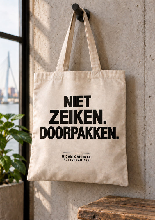 Linnen tassie Niet zeiken doorpakken - naturel