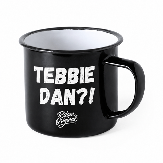 Zwarte R’dam ORIGINAL mok met witte tekst Tebbie Dan?!