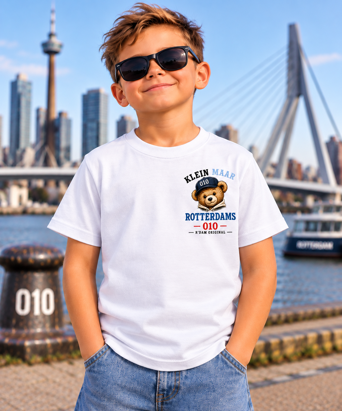 Ted Klein Maar Rotterdams kinder T-shirt wit - voorkant