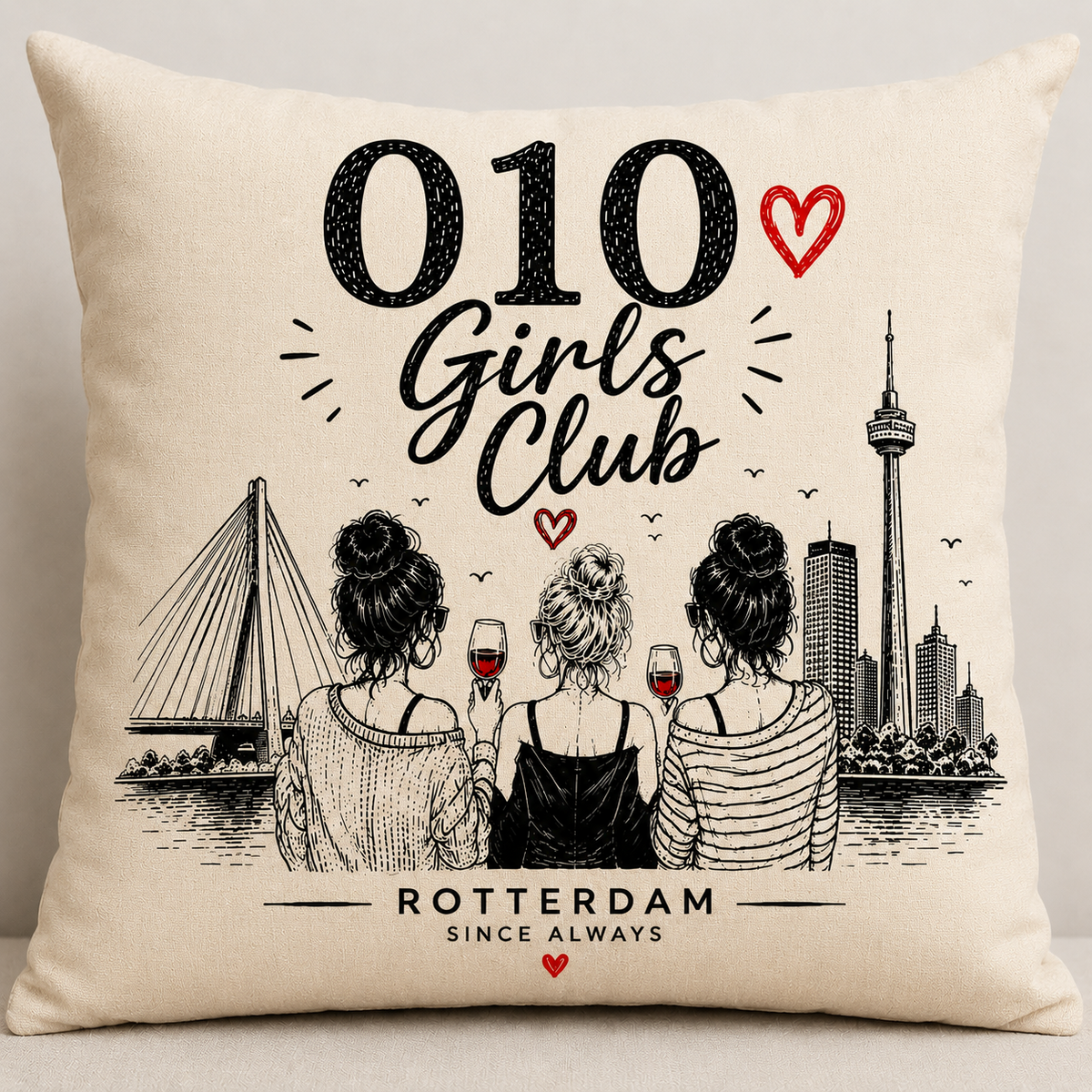 Wijffies Club kussen 010 Girls Club – Naturel, katoen 50x50 cm inclusief vulling