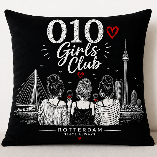 Wijffies Club kussen 010 Girls Club – Zwart, katoen 50x50 cm inclusief vulling