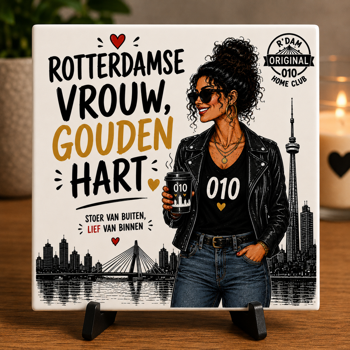 Wijffies Club tegeltje – Rotterdamse vrouw, gouden hart – Stoer en lief